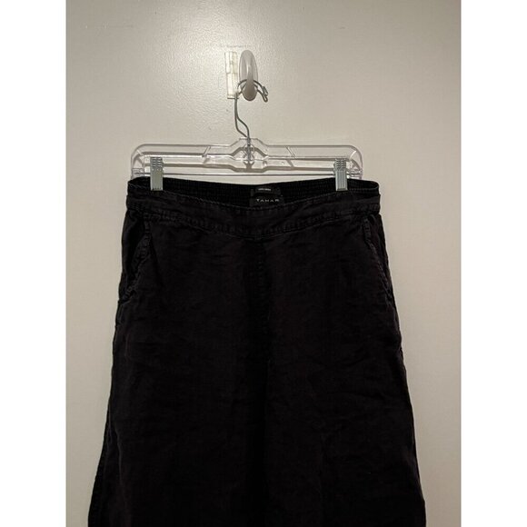 Tahari Black Linen Cropped Wide Leg Elastic Waist Women's Pants Size L - Picture 3 of 9